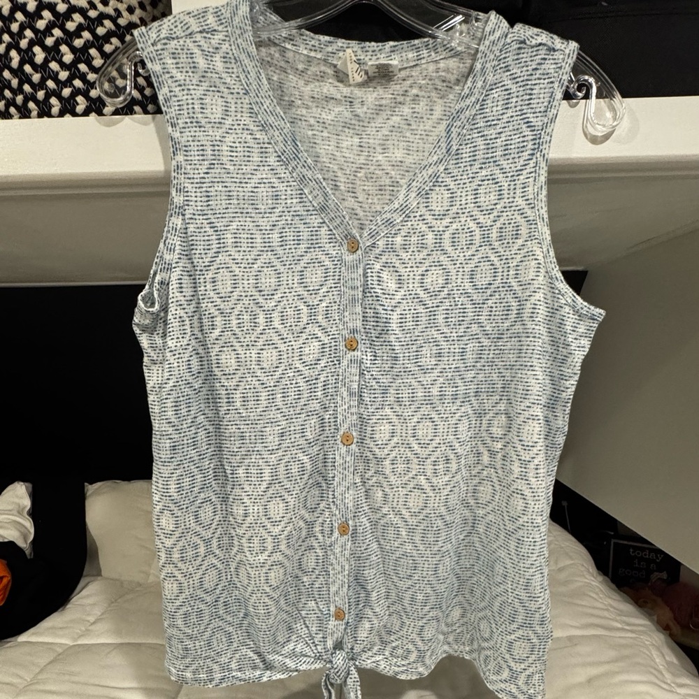 Blue & White Linen Sleeveless Top